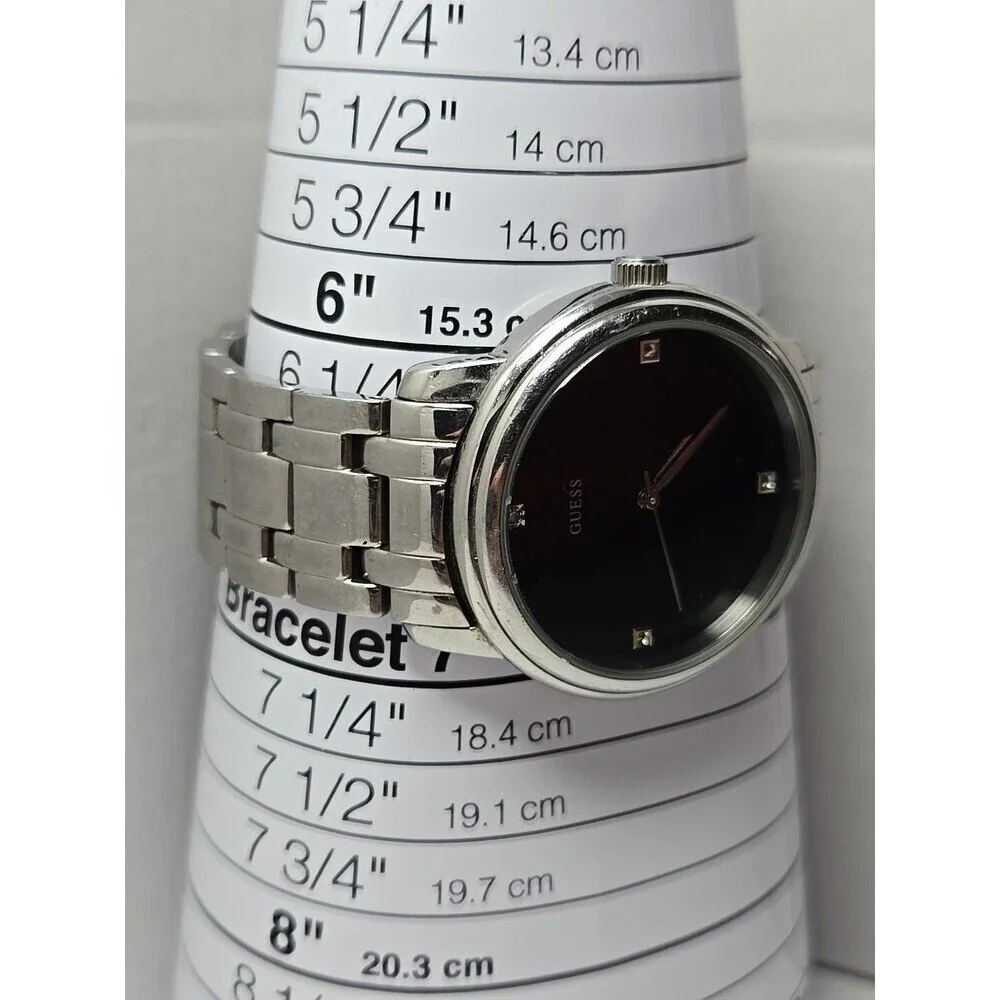 Mens Guess 39mm Stainless Steel Black Dial Quartz Watch G10181G New Battery